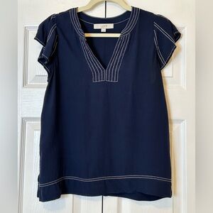 Loft Navy Flutter Sleeve Top